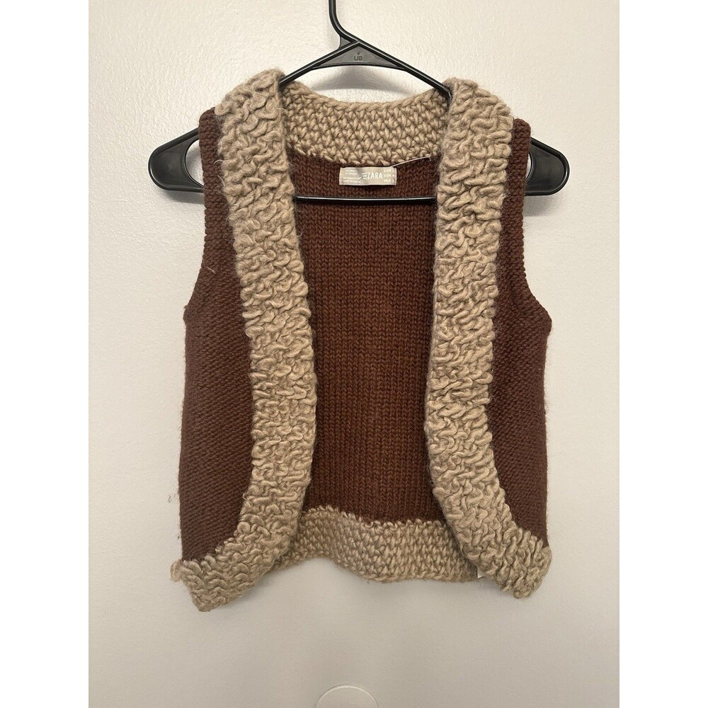 Zara Womens Medium Wool Blend Pullover sleeveless Sweater Vest Brown Fur Fall
